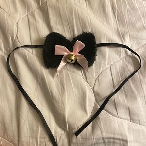 Pink/black bow tie with bell